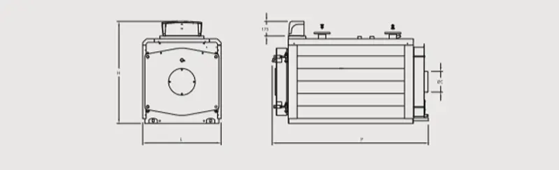 Industrial boiler technical drawing displaying front and side elevations with detailed dimensions for engineering and installation reference.